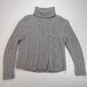 Peregrine Pure New Wool Cable Knit Sweater Womens L Gray Turtle Neck Fisherman